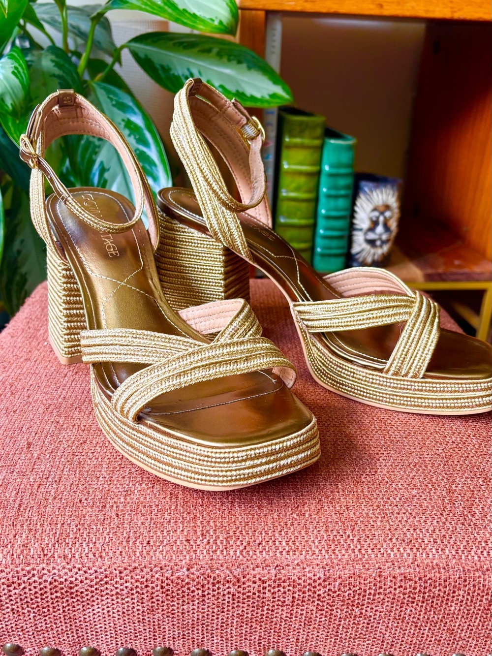 Crown Vintage Metallic Gold Braided Platform Sandals